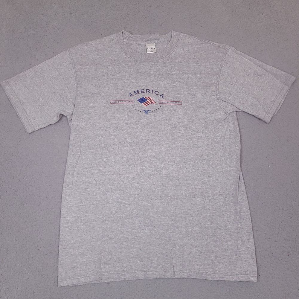 MJ Soffe America Land‎ of the Free Graphic T-Shirt Gray Mens Large Made in USA